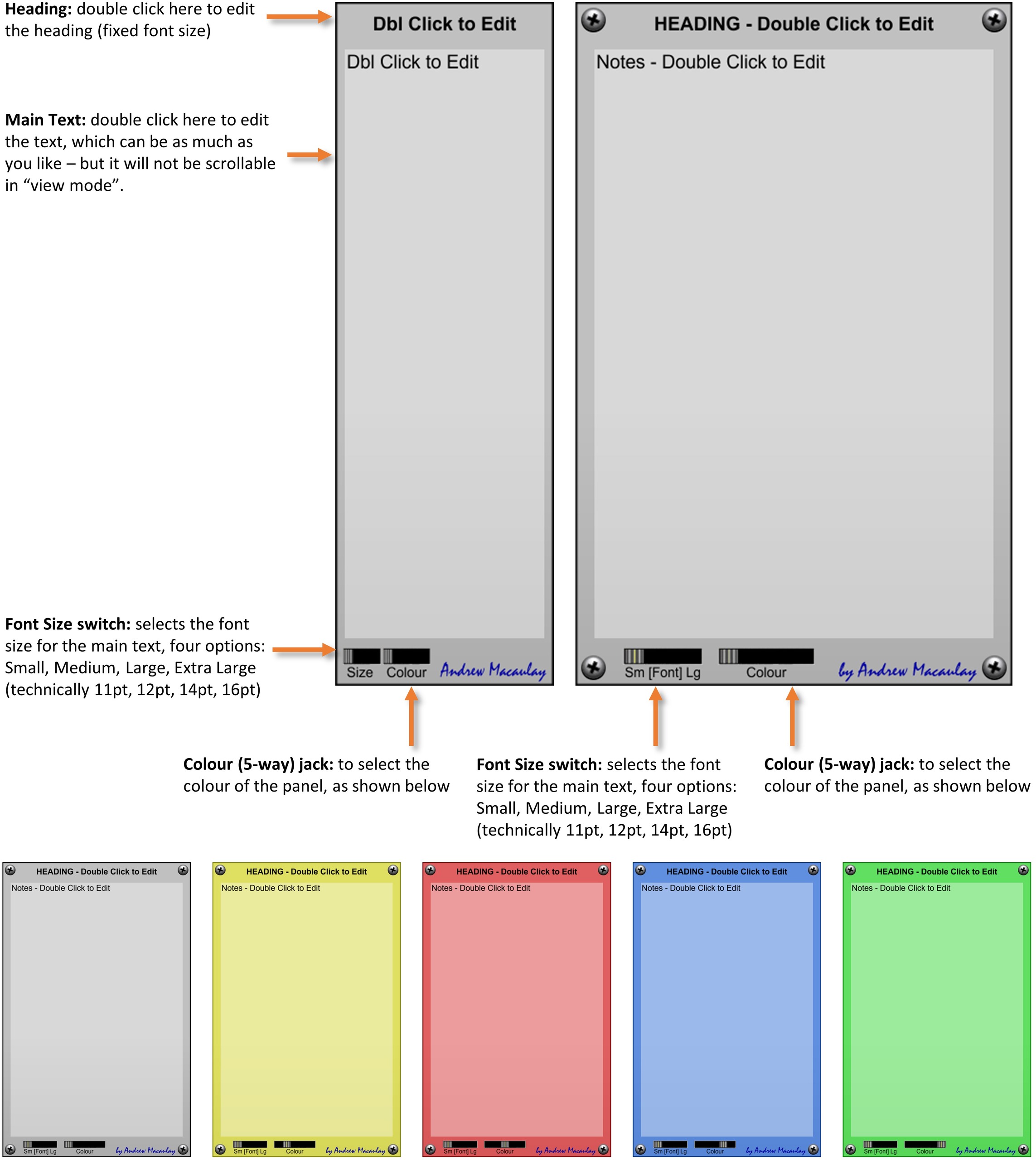 Colour and size overview  See all possibilities here