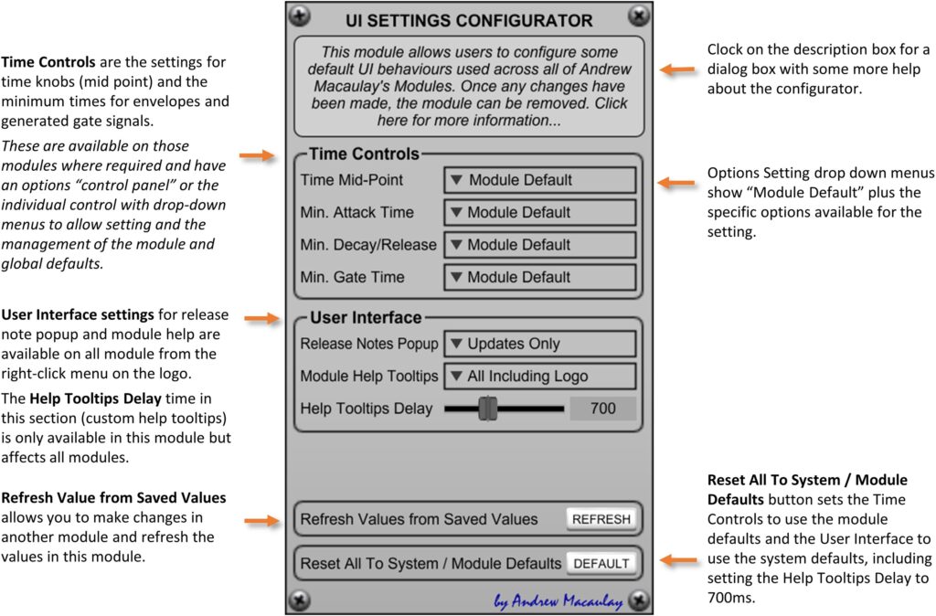 Annotated image of UI Settings Configurator module with description of controls